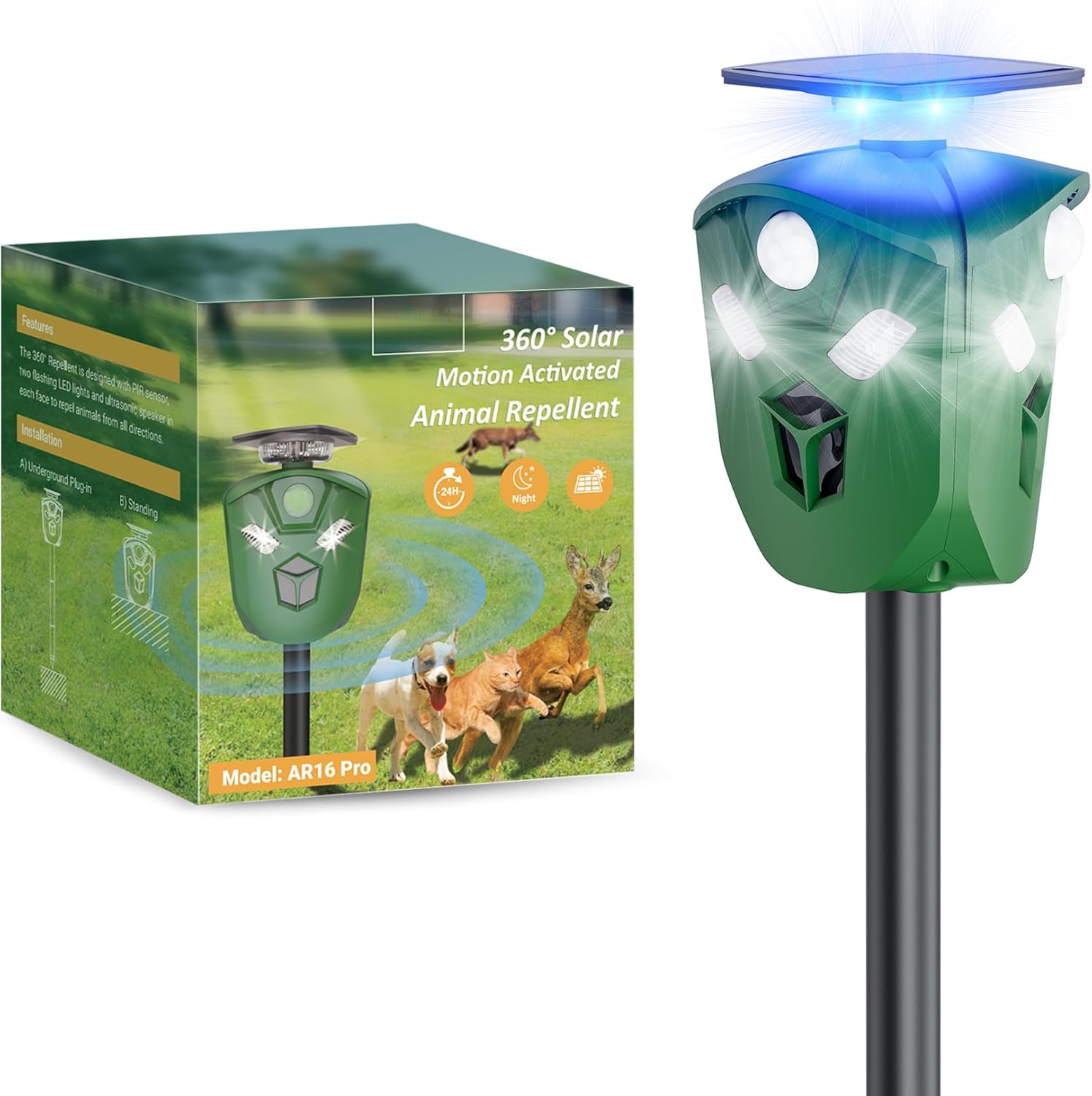 360 Ultrasonic Animal Repeller for Outdoor Protection Against Pests