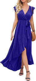 Women's Boho Floral V-Neck Maxi Dress - Spring Summer Faux Wrap