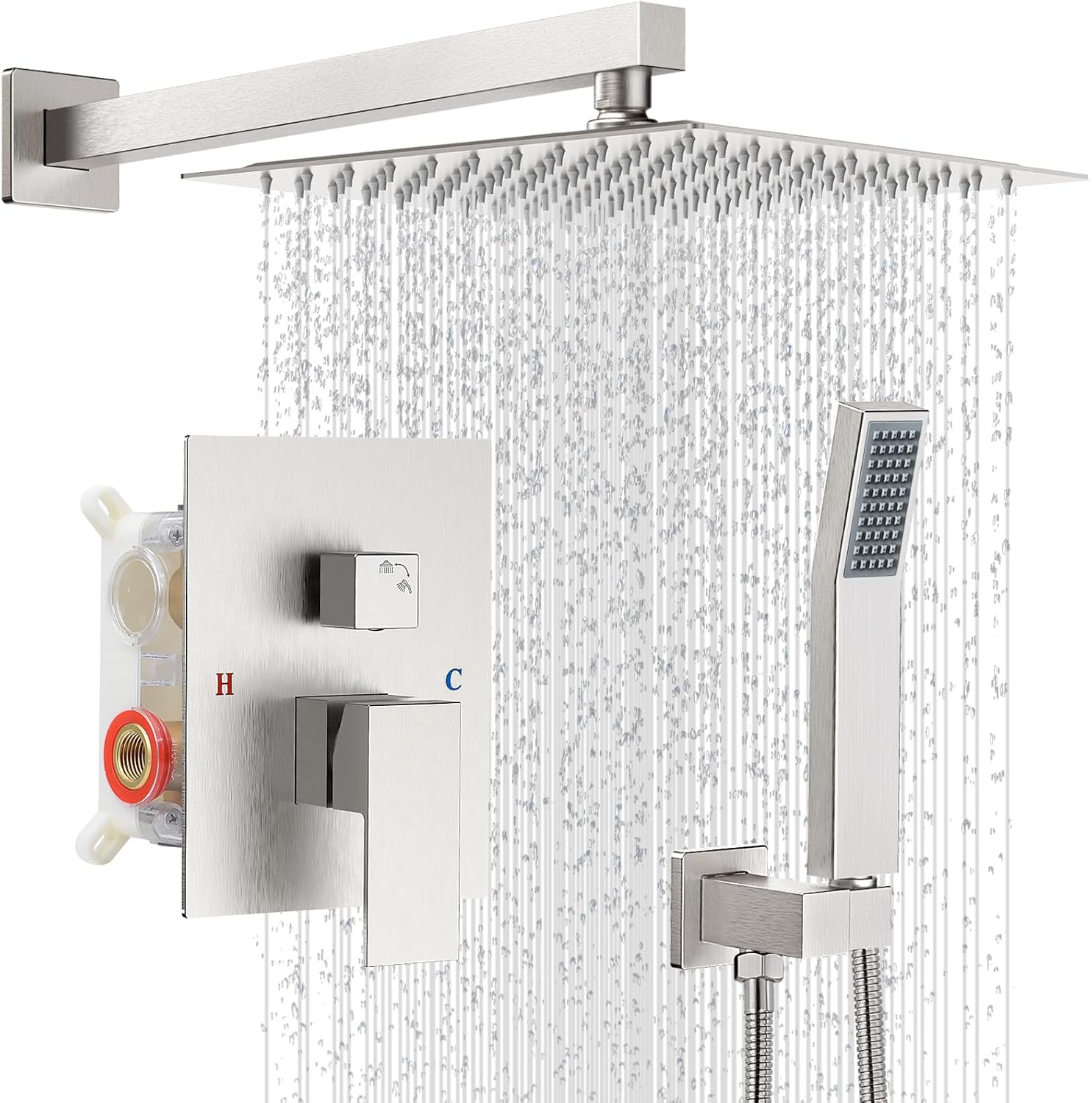 Shower Faucet Set with 10 Inch Rainfall Shower Head and Handle