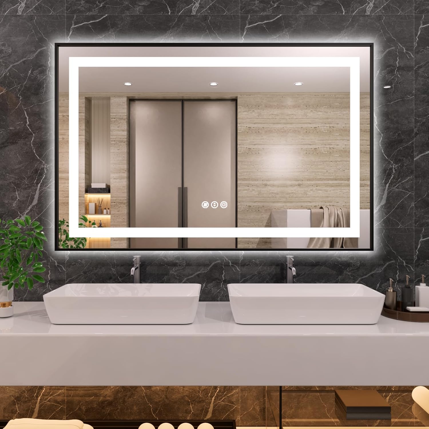 55in X36in LED Bathroom Mirror with Anti-Fog and Dimmable Lights