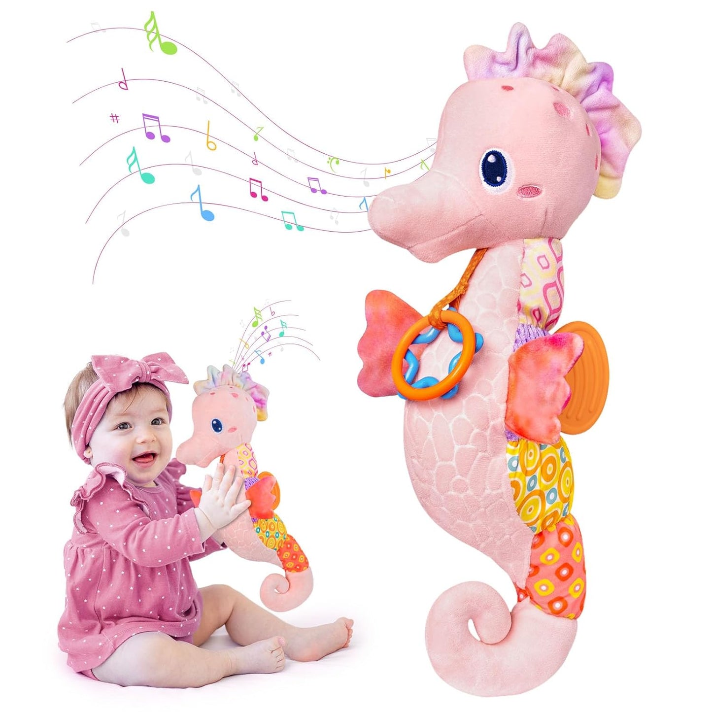 Musical Seahorse Sensory Toy for Newborns - Pink