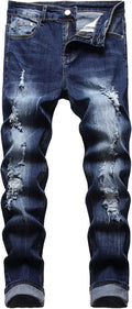 Men's Slim Fit Stretch Jeans for Men - Distressed Straight Leg