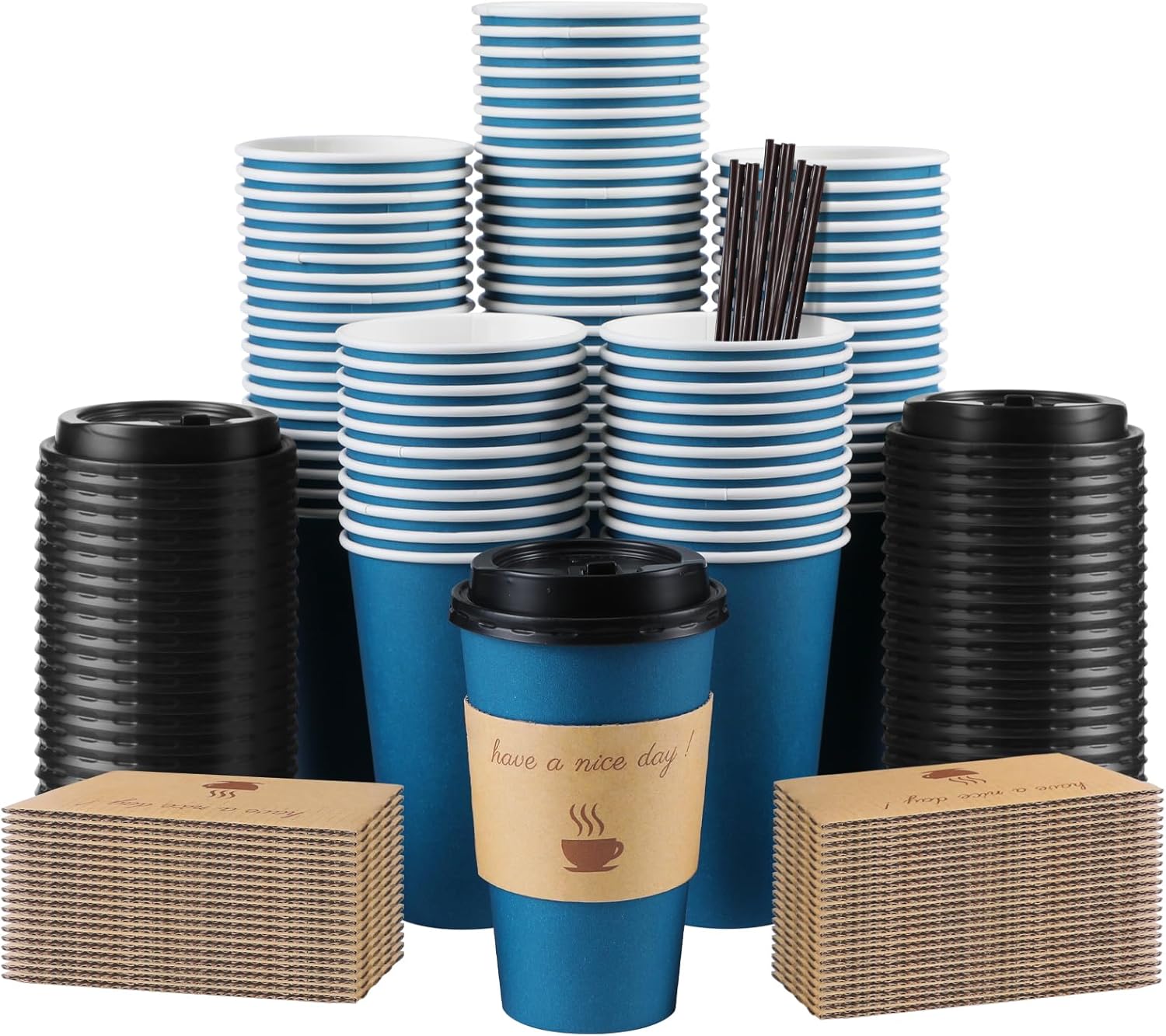 100 Pack 16 oz Coffee Cups with Lids for Hot and Cold Drinks