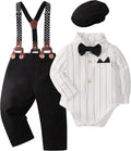 Baby Boy Tuxedo Suit Set 0-18M - Infant Gentleman Outfit with Beret