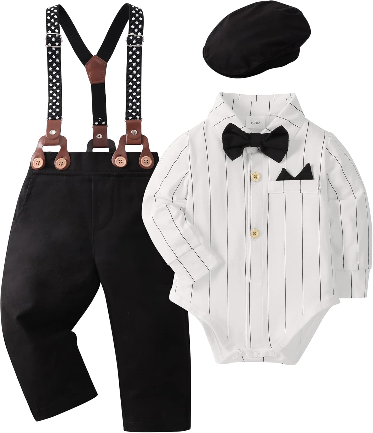 YALLET Baby Boy Clothes Set Tuxedo Suit with Beret Hat