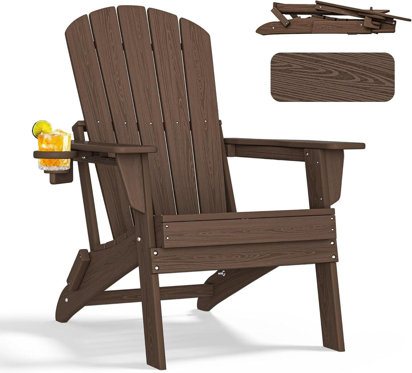 Nevilwood Folding Adirondack Chair with Cup Holder for Outdoors