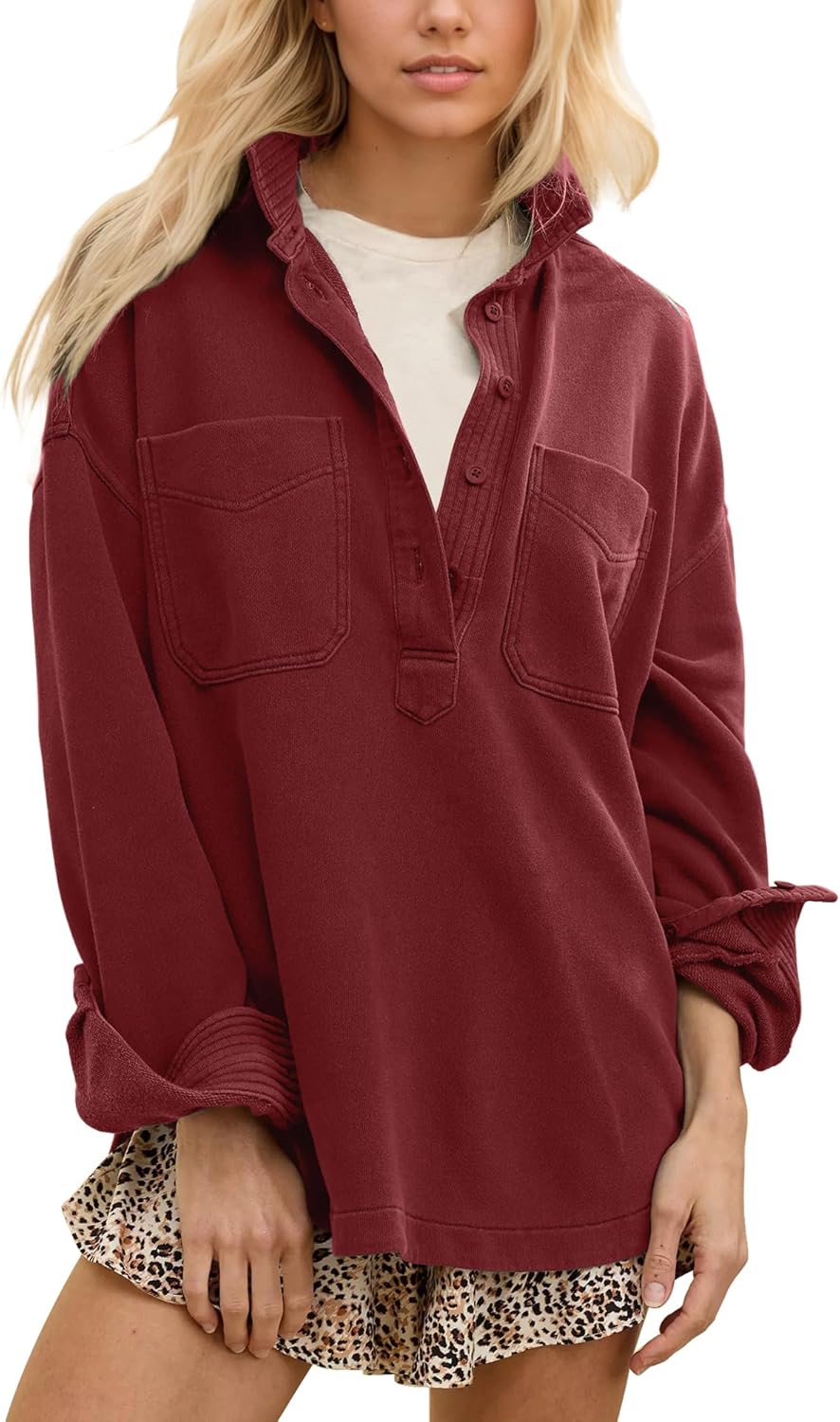Locachy Women's Casual Oversized Polo Neck Sweatshirt for Style