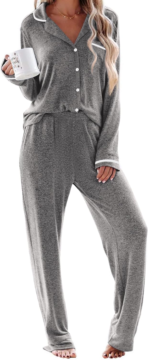 Ekouaer Women's Pajama Sets Long Sleeve Soft Lounge Sleepwear