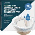 Lunderg Commode Liners with Absorbent Pads - 75 Count Medical-Grade