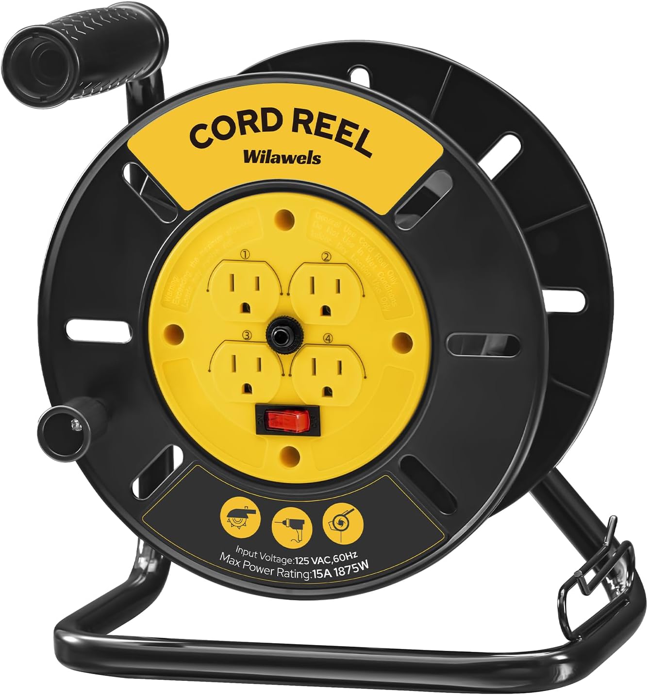 Extension Cord Storage Reel with 4 Outlets and Circuit Breaker