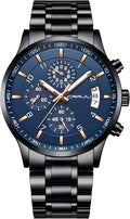 CRRJU Men's Stainless Steel Chronograph Watch - Elegant Dark Blue Dial