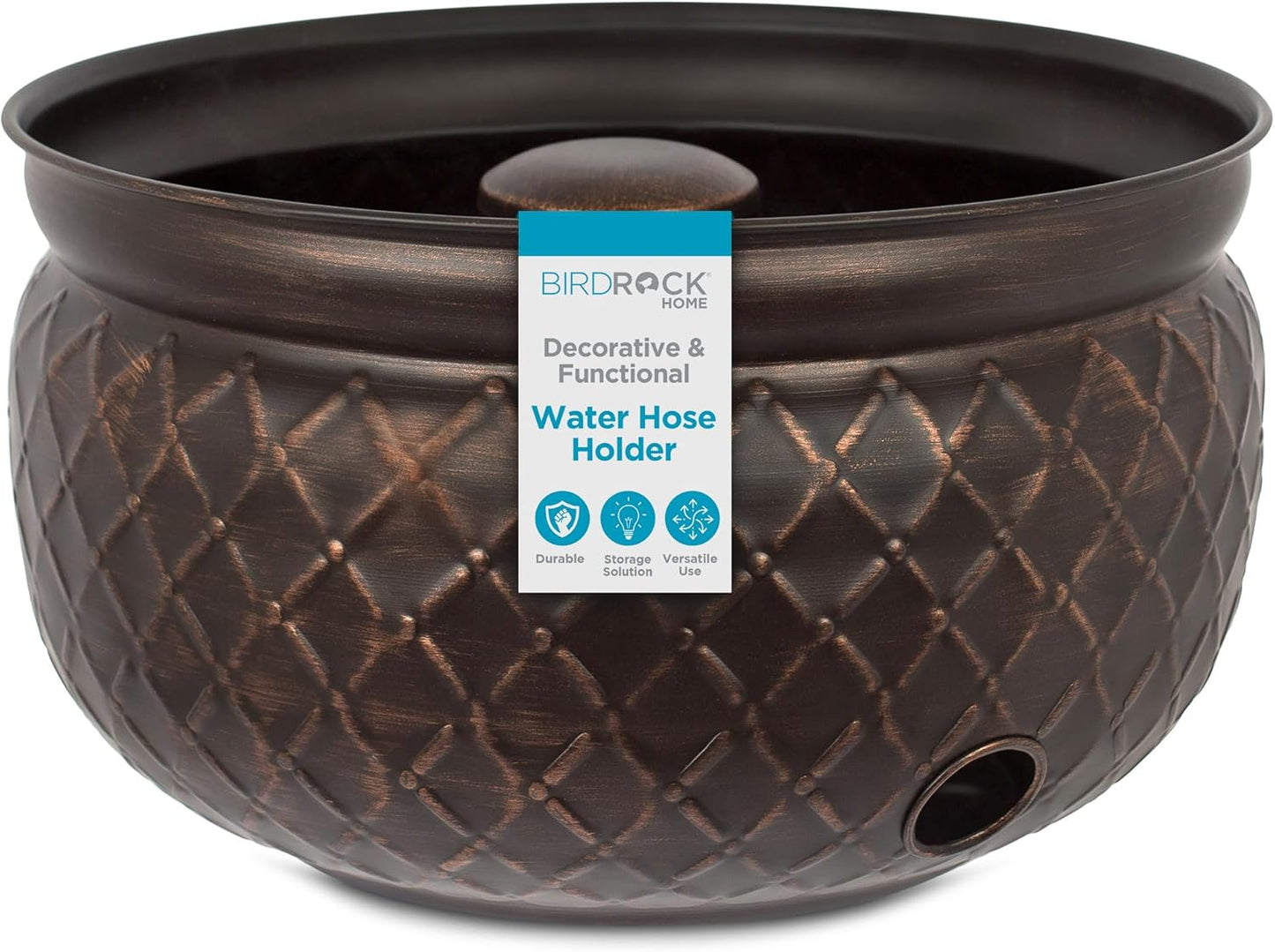 BIRDROCK HOME Water Hose Holder - Decorative Metal Pot for Garden