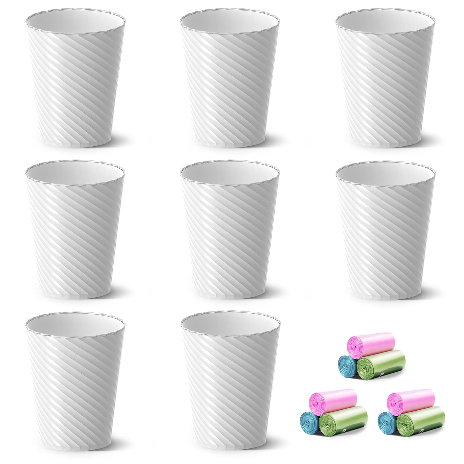 Compact Bathroom Trash Can - 8 Pack Small Waste Bins for Home