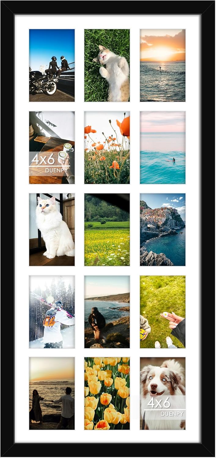 14x32 Picture Frame Collage for 15 Photos - Black Wall Decor