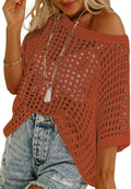 Scoop Neck Crochet Knit Beach Coverup - Lightweight Summer Top
