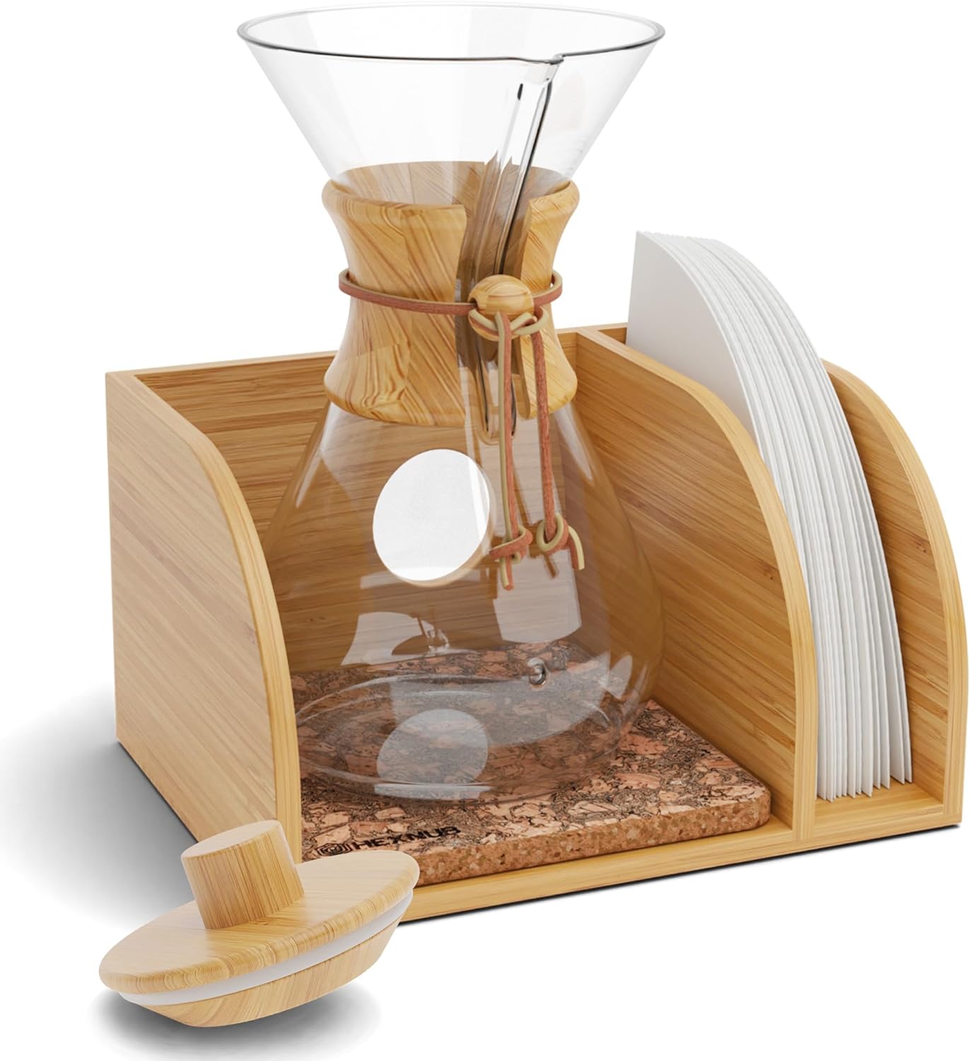 HEXNUB Caddy and Lid for Pour Over Coffee Maker - Bamboo Stand