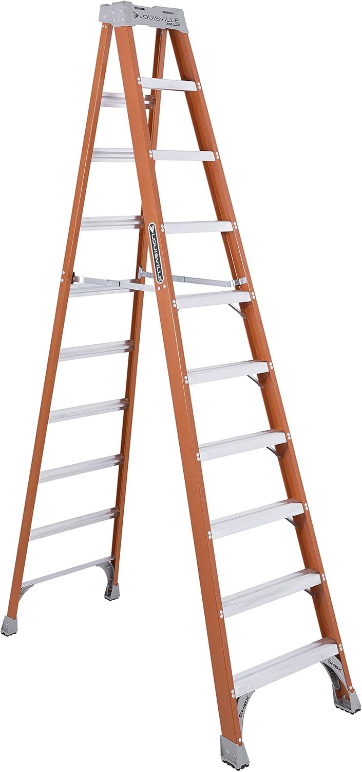 10-Foot Fiberglass Step Ladder with 300-Pound Capacity