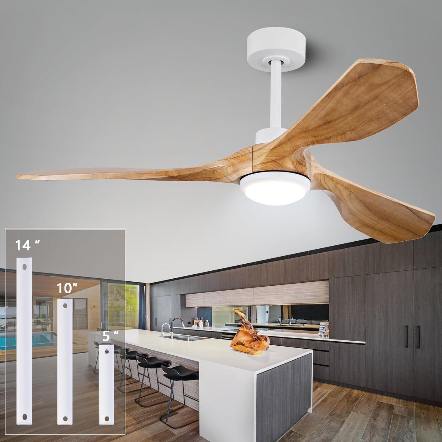 52 Inch Unique Wood Ceiling Fan with Lights and Remote Control