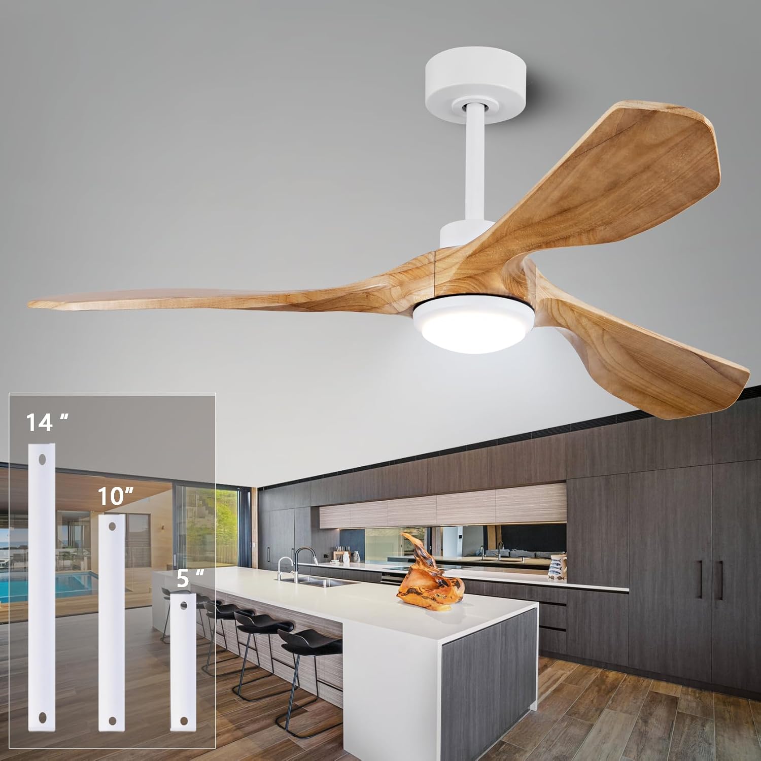 52 Inch Unique Wood Ceiling Fan with Lights and Remote Control