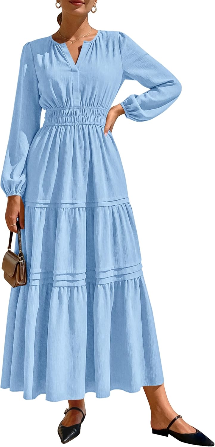 Elegant Maxi Dresses for Women with Pockets and Long Sleeves