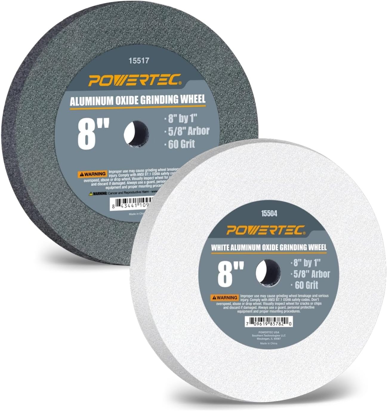 POWERTEC 8 Inch White Aluminum Oxide Grinding Wheel for Sharpening