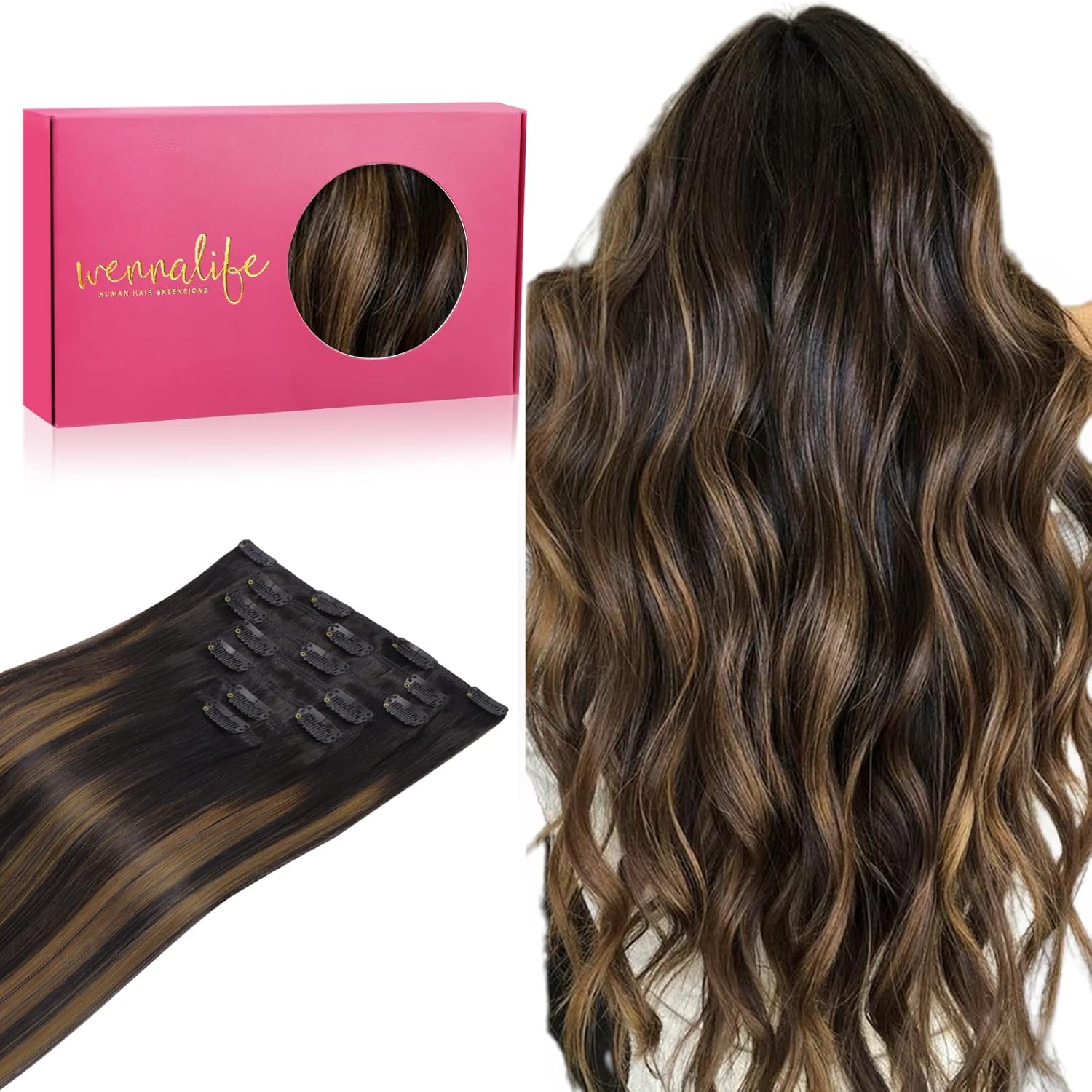 WENNALIFE Clip in Human Hair Extensions for Natural Volume