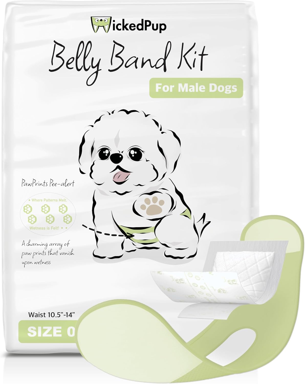 WICKEDPUP Male Belly Band Kit with 50 Pads + Reusable Wrap