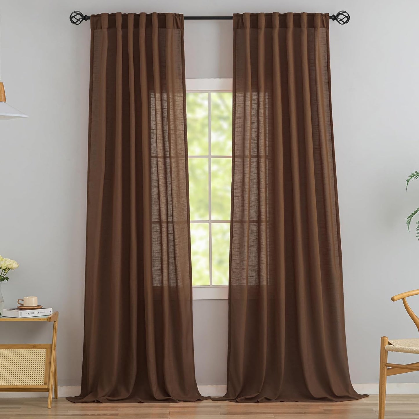 Brown Linen Back Tab Curtains for Modern Farmhouse Decor