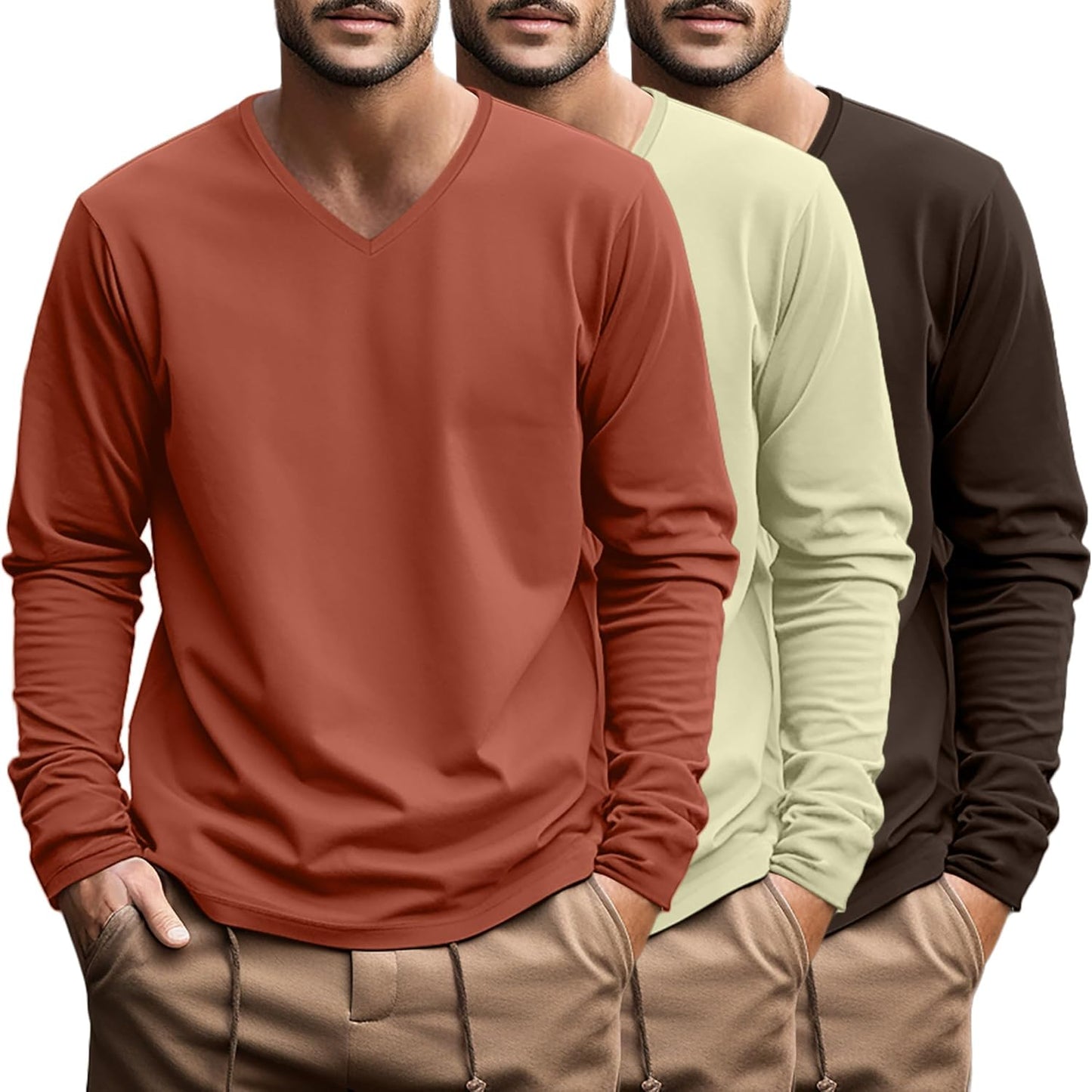 Ficerd Big and Tall Shirts for Men V Neck Cotton Long Sleeve Tee