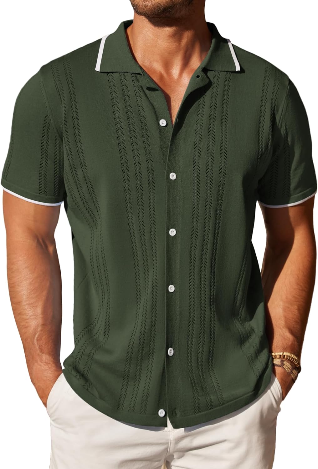 COOFANDY Men's Knit Button Down Shirt for Casual Beach Style