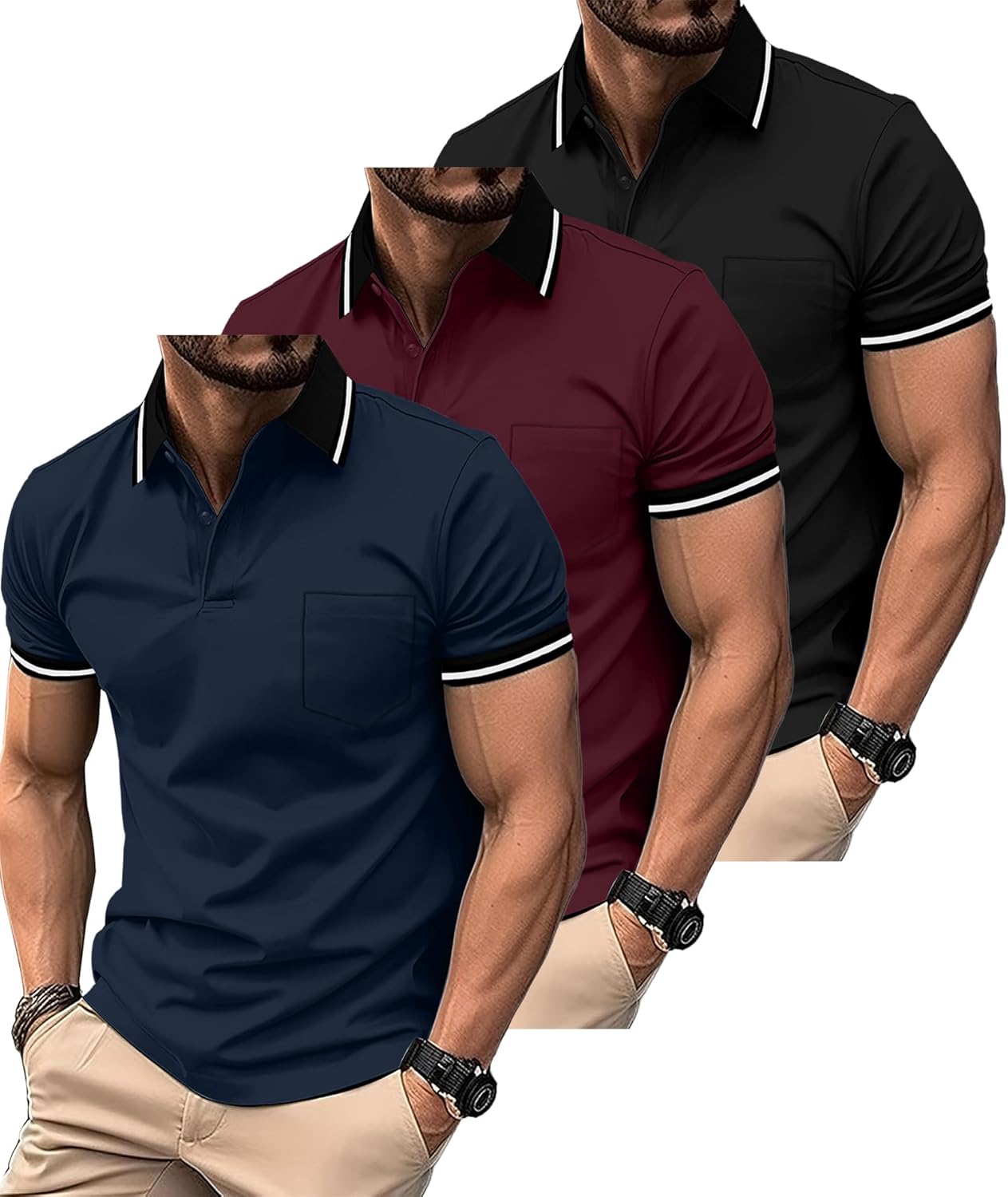 ZITY 3 Pack Men Polo Shirts Short Sleeve for Casual Athletic Wear