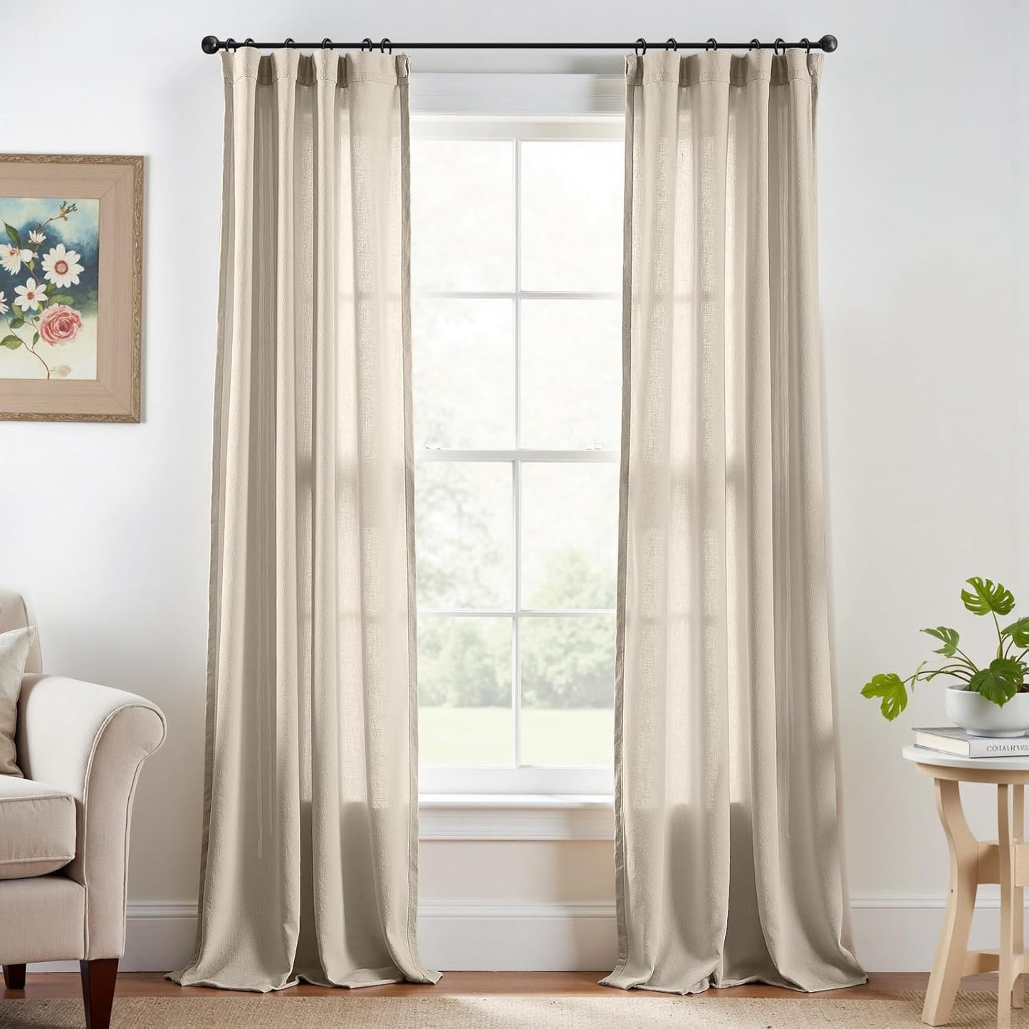 Linen Blend Curtains for Bedroom and Bathroom, 90 inch Length