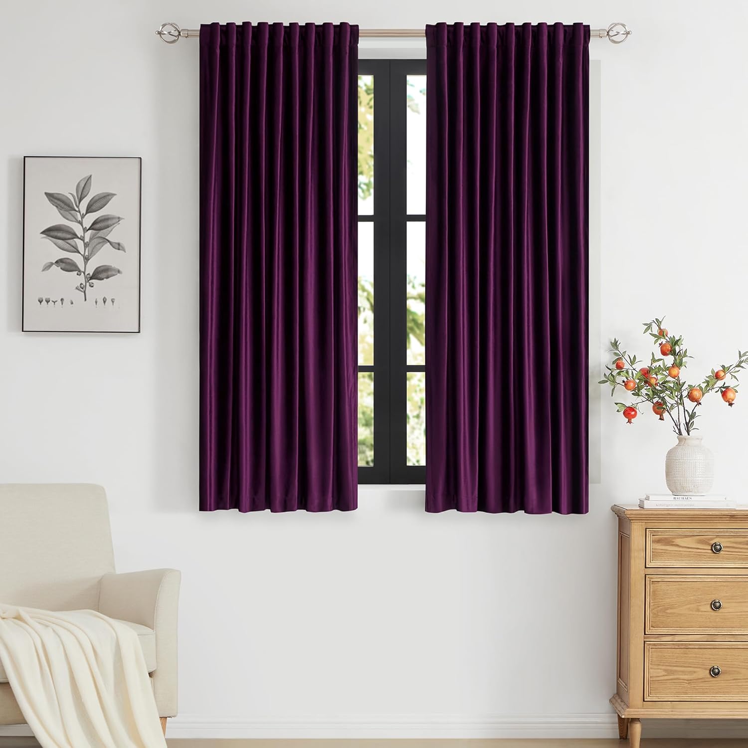 PRIMROSE Purple Velvet Curtains for Living Room, 63 inch Long