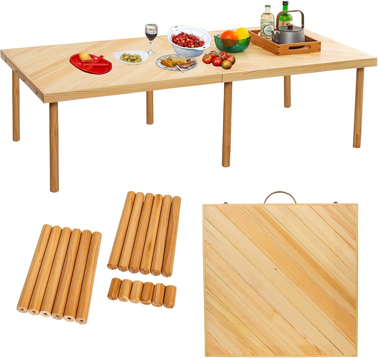 60x30in Boho Wooden Picnic Table for Outdoor Gatherings