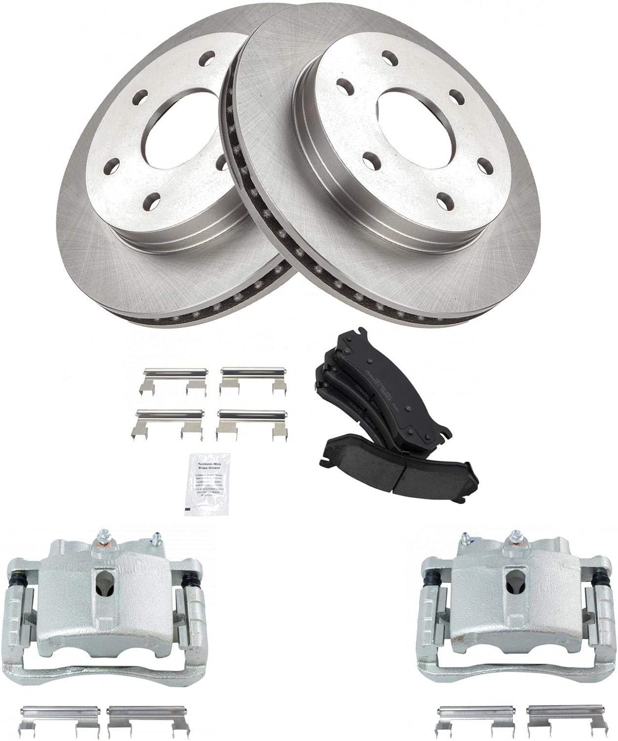 TRQ Front Ceramic Brake Pads Rotors & Calipers Kit for GM Trucks