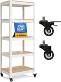 House White 5-Tier Metal Rolling Cart Shelf Rack 24.4in W - Mobile