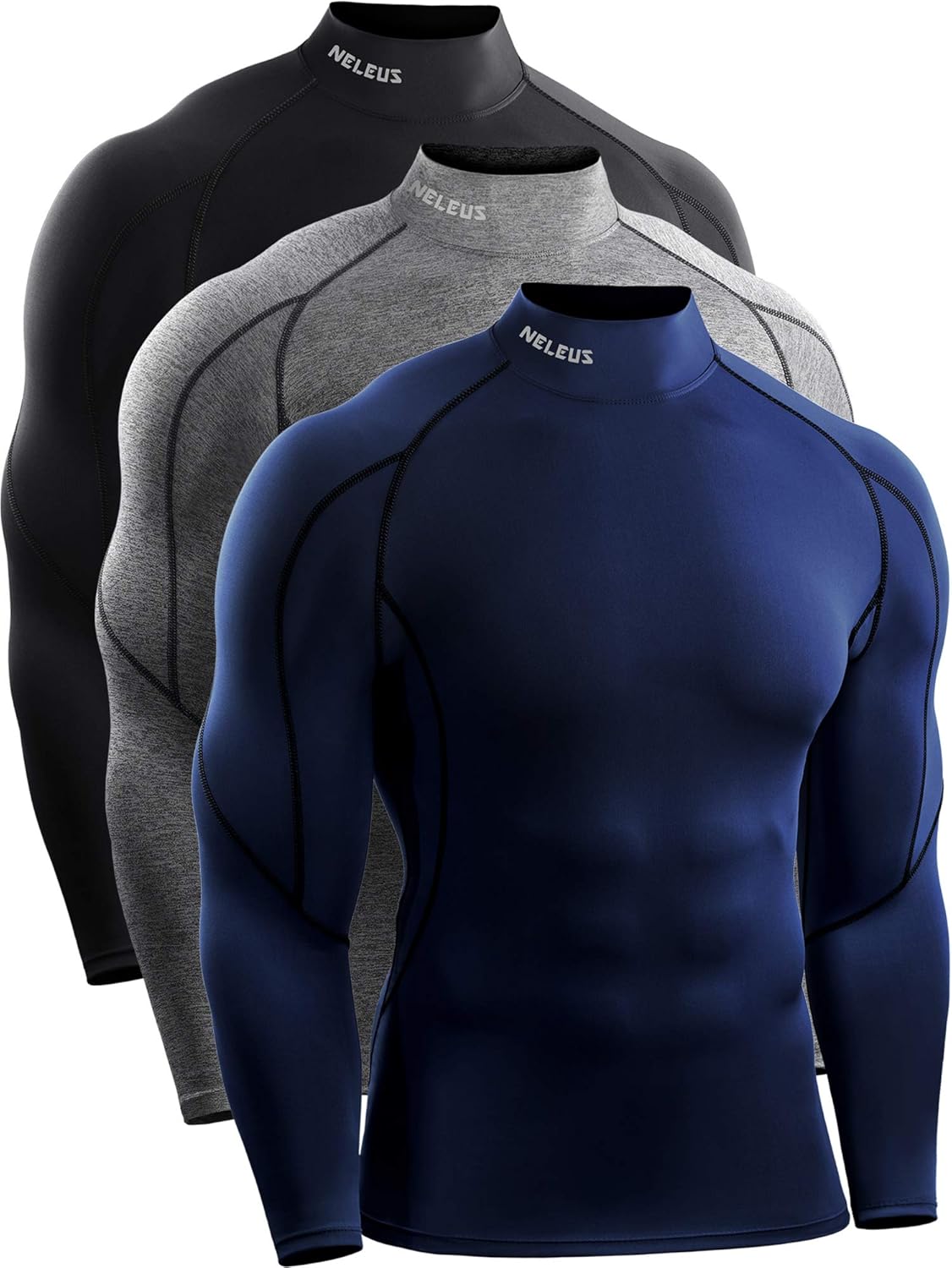 NELEUS Men's 3 Pack Athletic Compression Shirt for Comfort