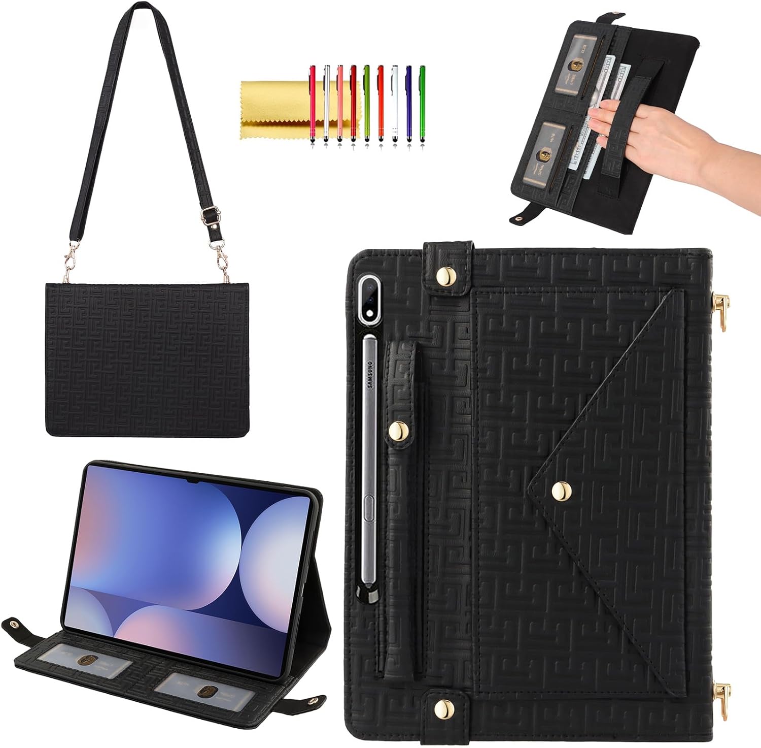 Elegant Crossbody PU Leather Folio Cover for Samsung Galaxy Tab