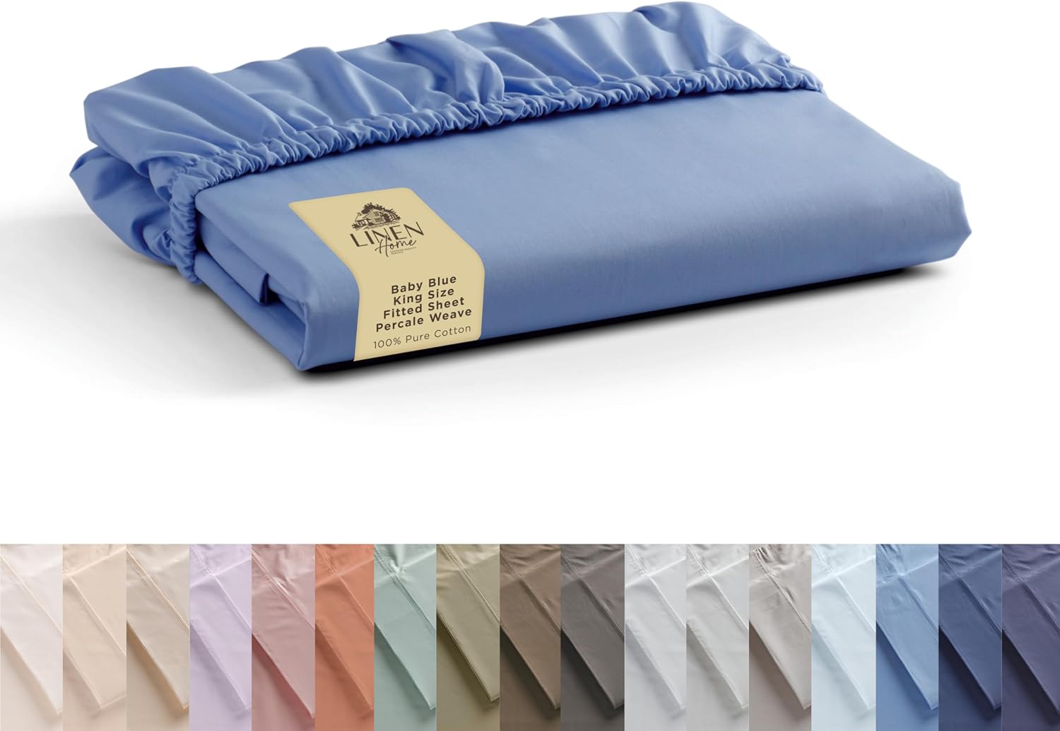 100% Cotton Percale Weave King Fitted Sheet in Baby Blue