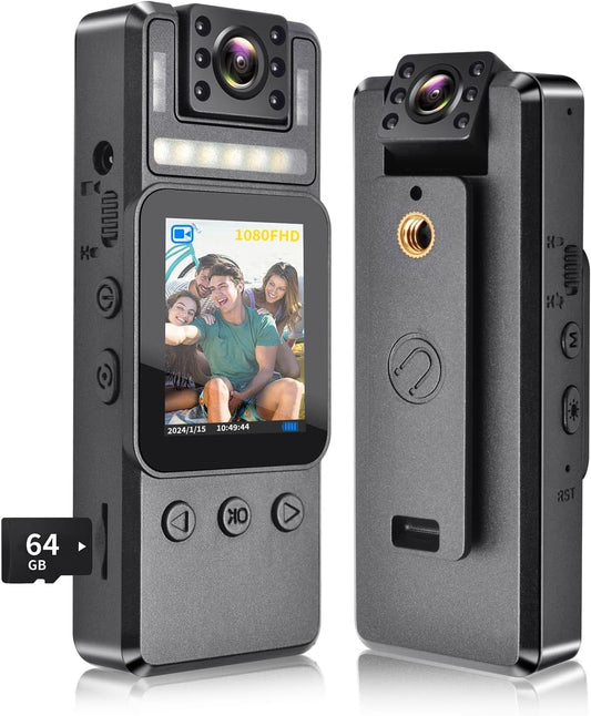 PARKVISION 1080P WiFi Body Camera - IR Night Vision, 64GB,8HR Battery