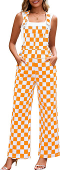 Orange Checkered Overalls for Women Loose Fit Jumpsuit - Vintage Game