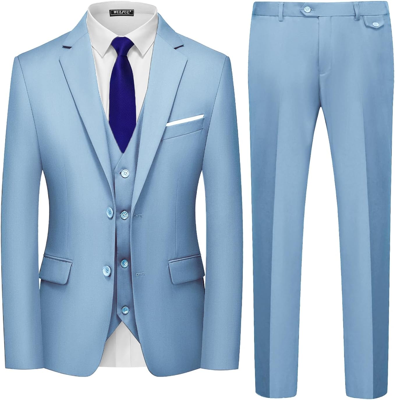 WULFUL Men's 3 Piece Slim Fit Suit Set for Weddings and Parties