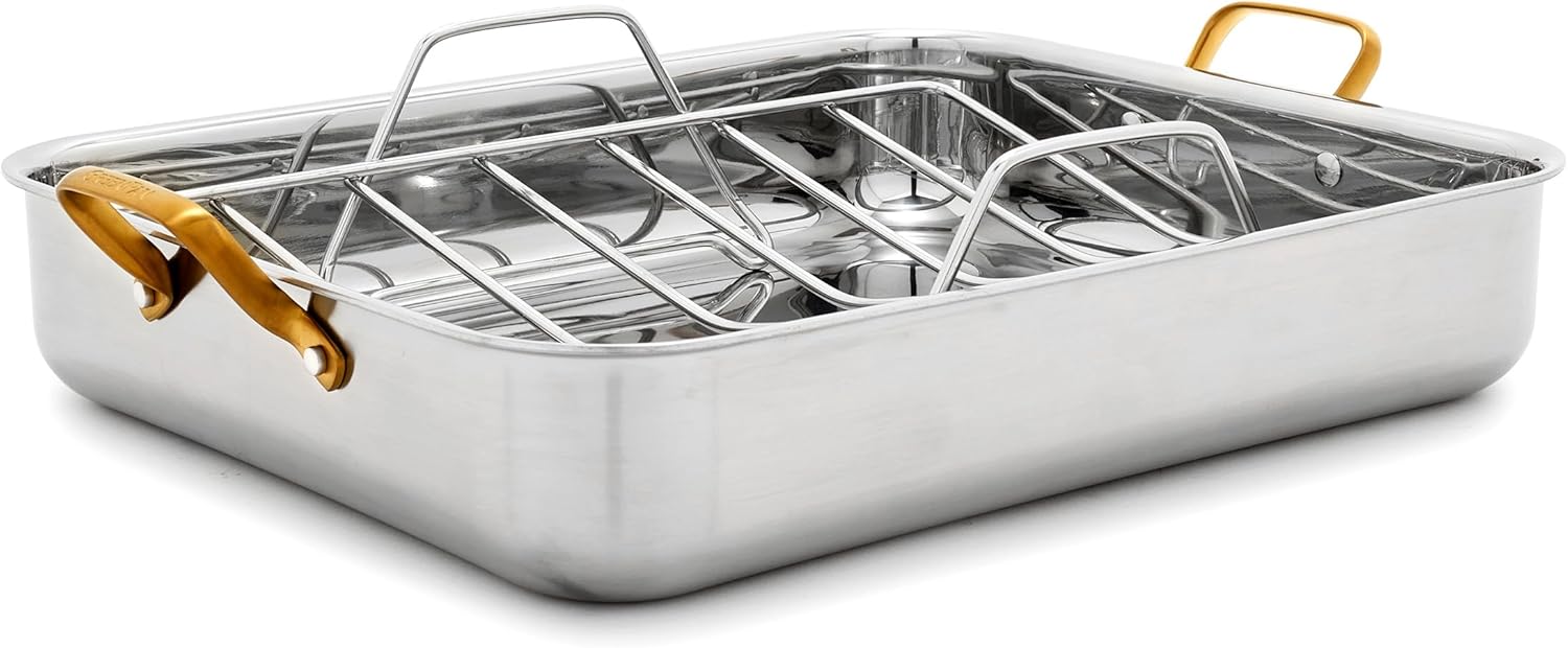 Tri-Ply Stainless Steel Roasting Pan with Rack for Perfect Meals