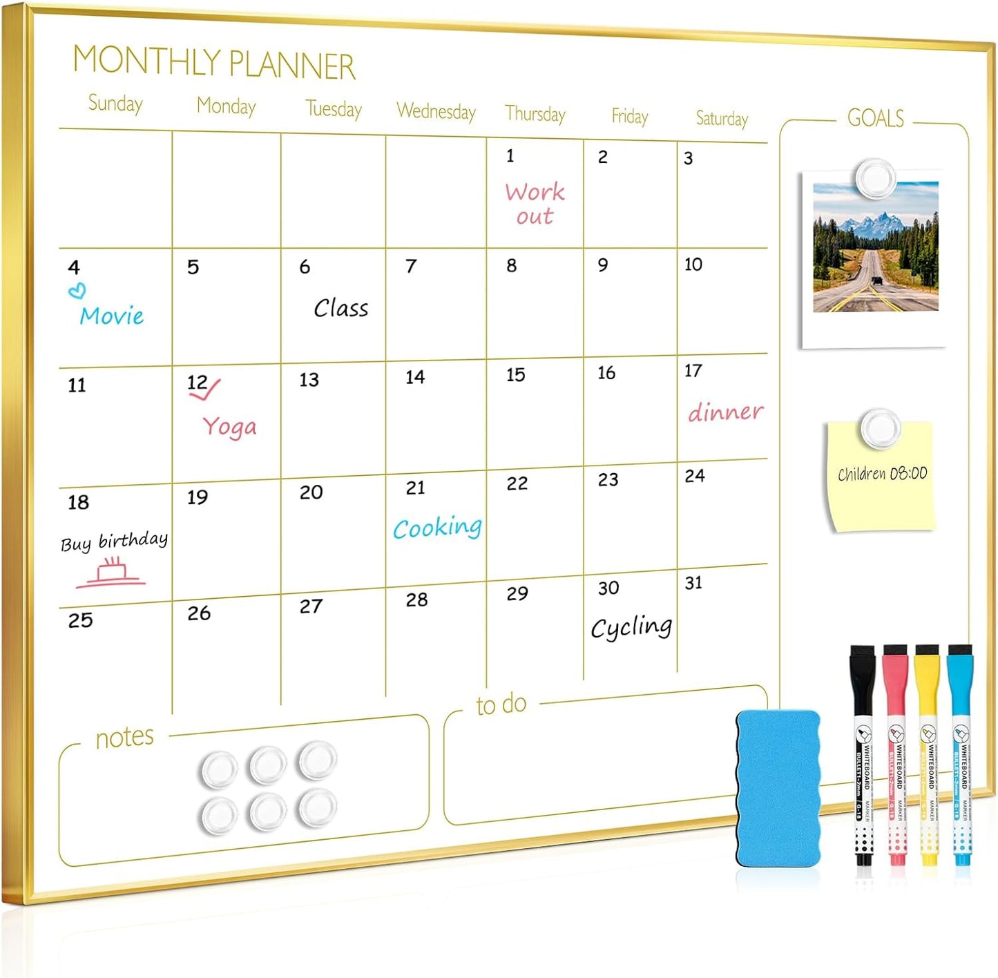 Magnetic Dry Erase Calendar Board for Wall - 36in x 24in