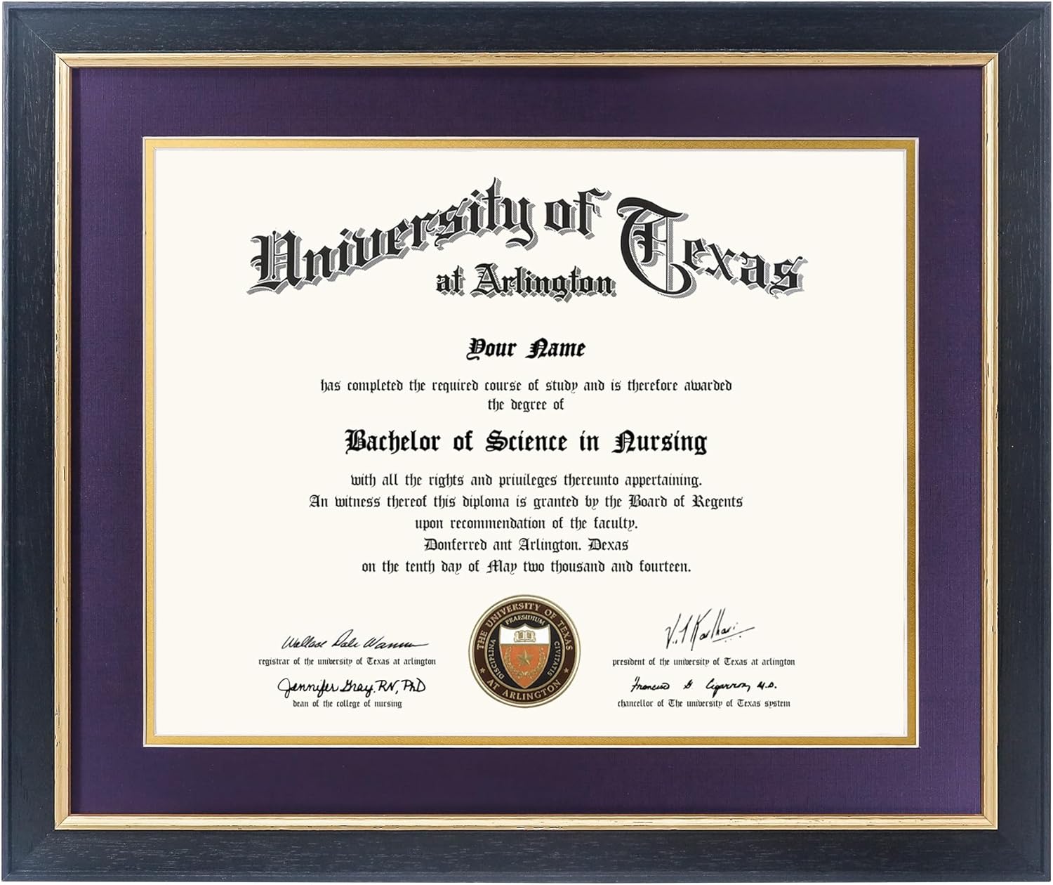 11x14 Wood Diploma Frame with Rustic Black Finish and Gold Trim