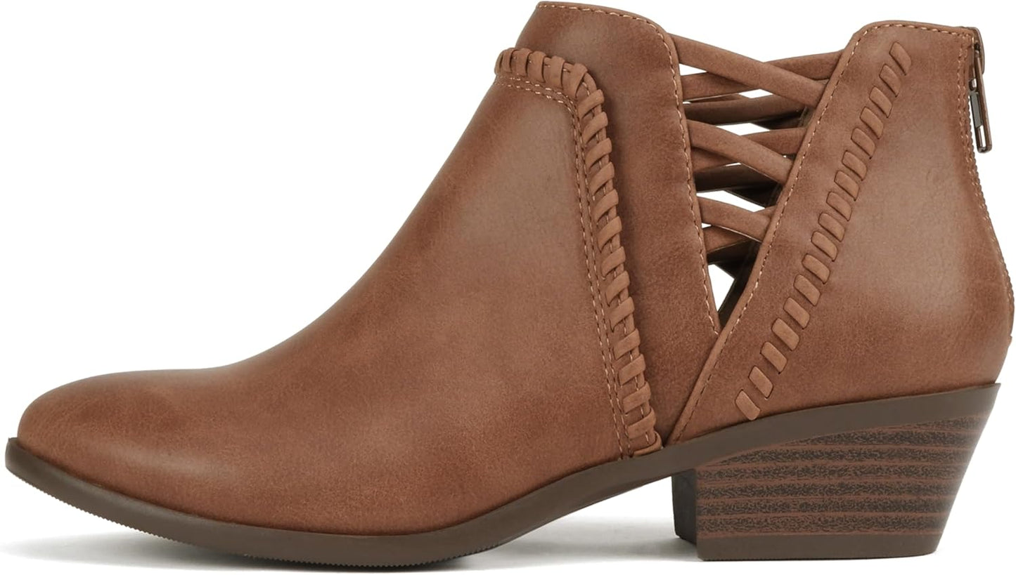 Soda Women's Low Ankle Heel Bootie with Elastic Cross Straps