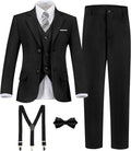 Boys Black 7 Piece Slim Fit Tuxedo Suit for Wedding - Complete Set