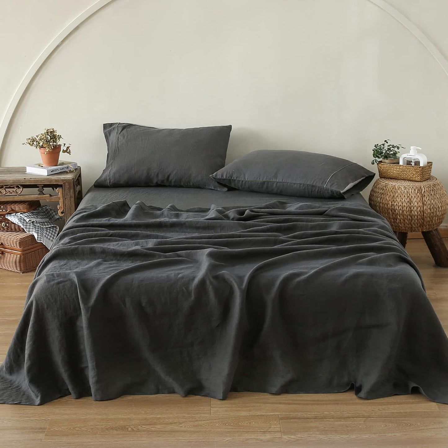 100% Pure Linen Sheet Set Queen Size for Cozy Farmhouse Bedding