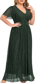 Plus Size Sparkly V-Neck A-line Maxi Dress - Elegant Fit