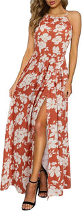 Women's Summer Maxi Dress Halter Floral Sundress - Flowy Split